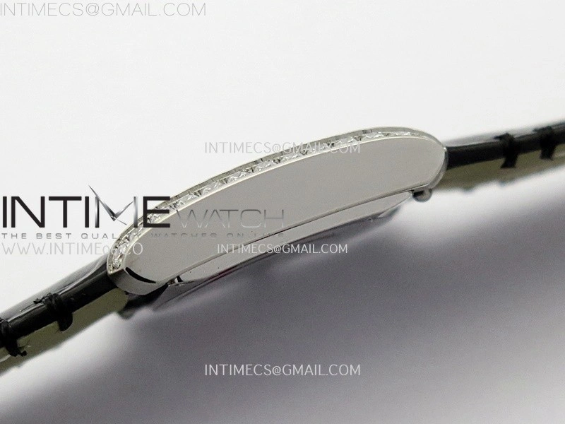 Tank Francaise Ladies 21.2mm Diamond Bezel SS 8848F 1:1 Best Edition Silver Dial on Black Leather Strap Ronda Quartz V2